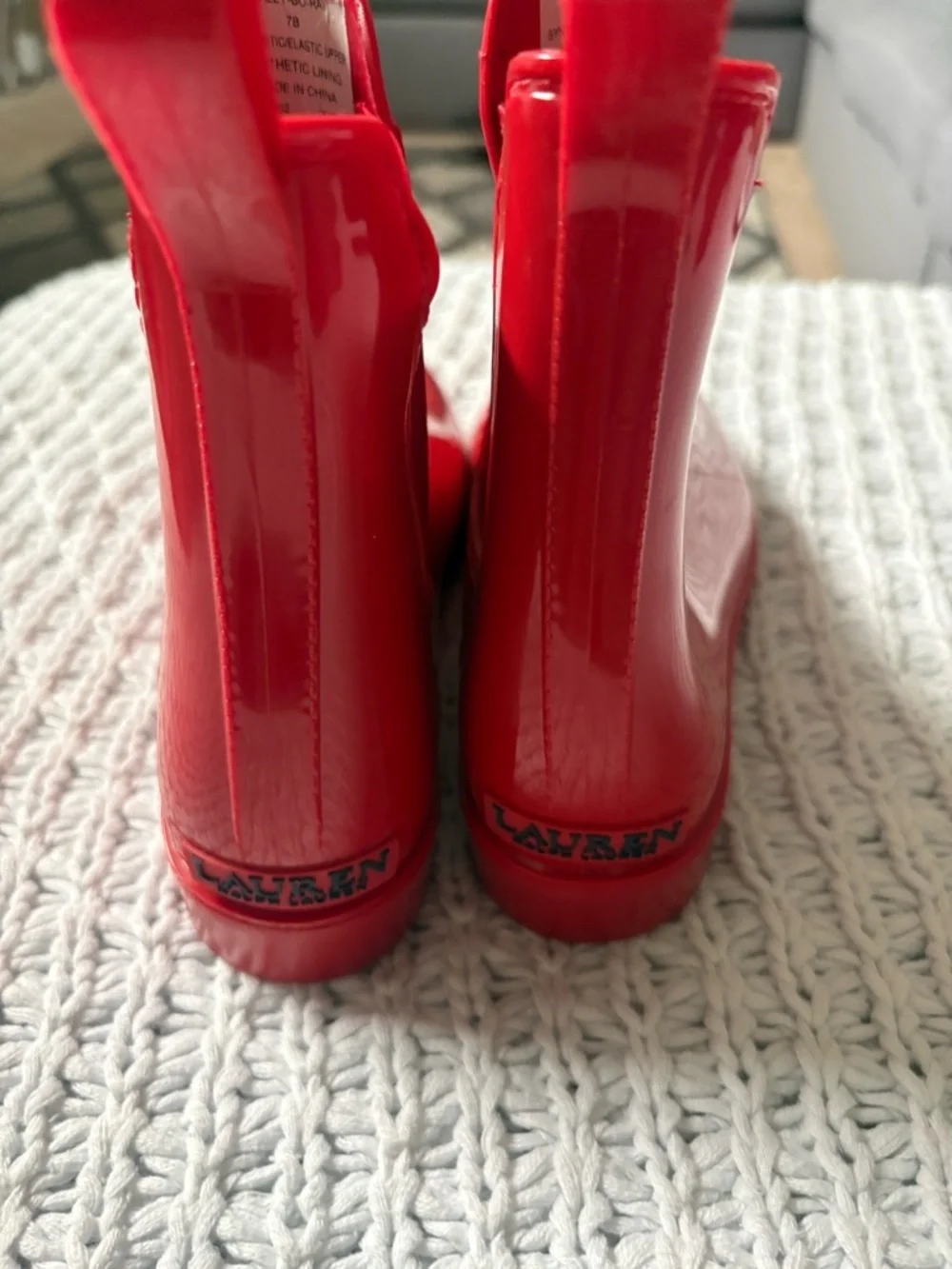 Lauren Ralph Lauren Red Rubber Chelsea Boots Tally Bo Rai Size 7B